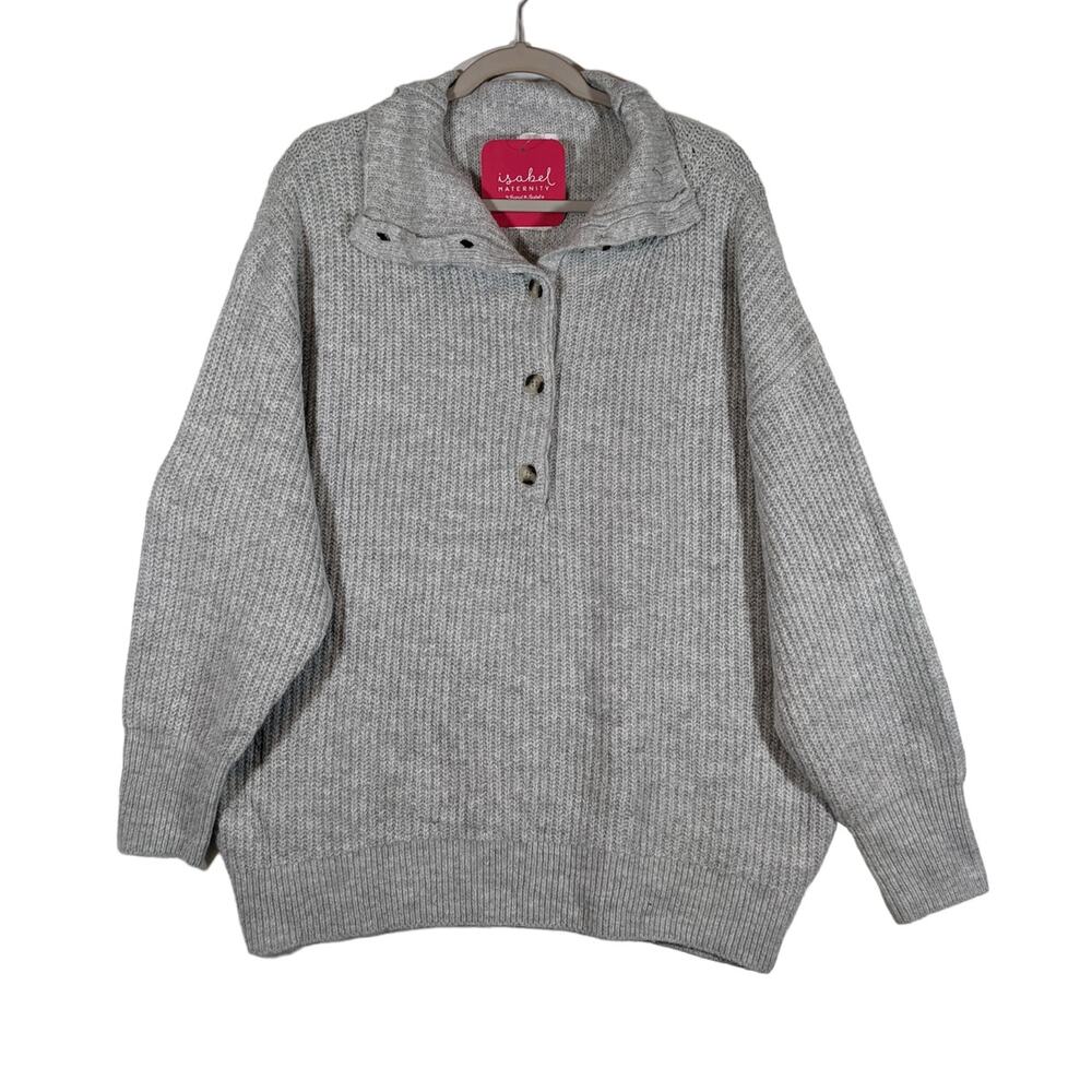 Ingrid‎ Isabel Half Button Up Maternity Sweater Large Gray Pullover Collared New